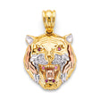 14K Tricolor Gold Roaring Tiger Head Pendant on White Background