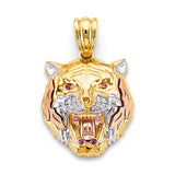 14K Tricolor Gold Roaring Tiger Head Pendant on White Background