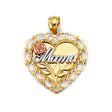 14K Tricolor Gold "Mama" Heart with Rose Pendant