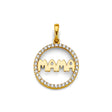 14K Two-Tone Gold "Mama" Circle Pendant on White Background