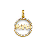 14K Two-Tone Gold "Mama" Circle Pendant on White Background