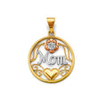 14K Tricolor Gold Round Mom Pendant on White Background