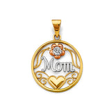 14K Tricolor Gold Round Mom Pendant on White Background