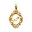 14K Two-Tone Gold Oval Mom Pendant on White Background