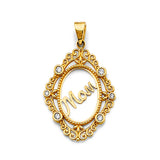 14K Two-Tone Gold Oval Mom Pendant on White Background