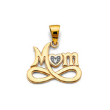 14K Two-Tone Gold Mom Infinity Pendant on White Background