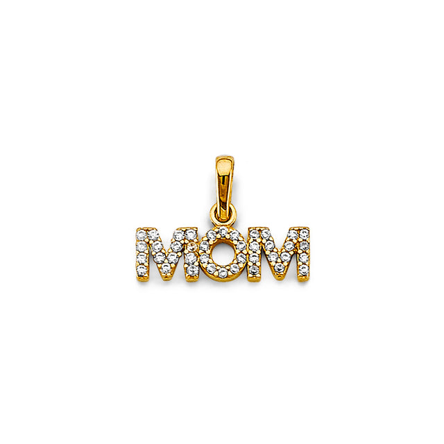 14K Two-Tone Gold Mom Pendant on White Background