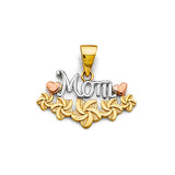 14K Tricolor Gold Floral Mom Pendant on White Background