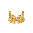 14K Yellow Gold Mom and Daughter Break-Apart Heart Pendant on White Background