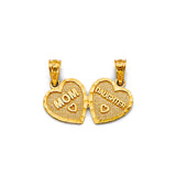 14K Yellow Gold Mom and Daughter Break-Apart Heart Pendant on White Background