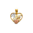 14K Tricolor Gold Number One Mom Heart Pendant on White Background