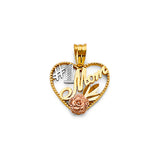 14K Tricolor Gold Number One Mom Heart Pendant on White Background