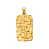 14K Yellow Gold Dad Nugget Pendant on White Background