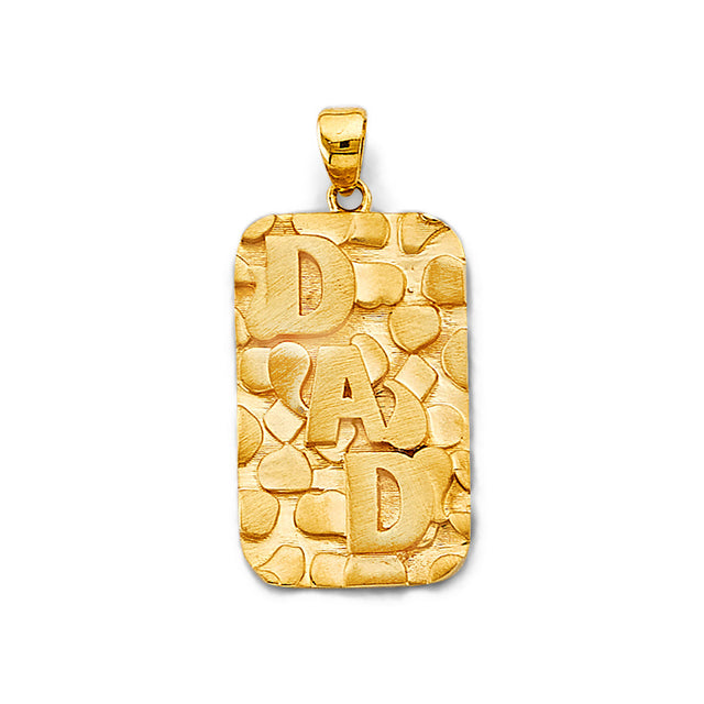 14K Yellow Gold Dad Nugget Pendant on White Background