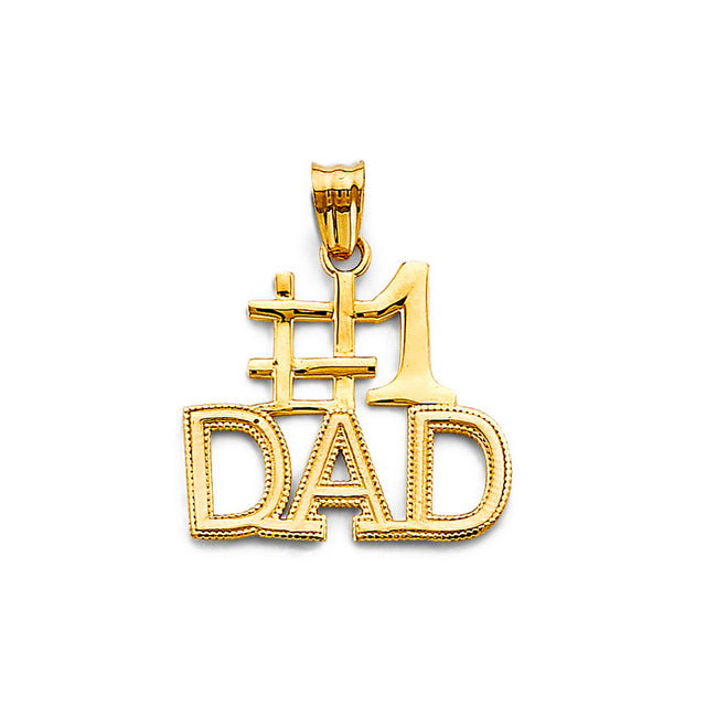 14K Yellow Gold Number One Dad Pendant on White Background