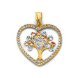 14K Tricolor Gold Tree of Life Heart Pendant on White Background
