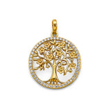 14K Two-Tone Gold Round Tree of Life Pendant on White Background