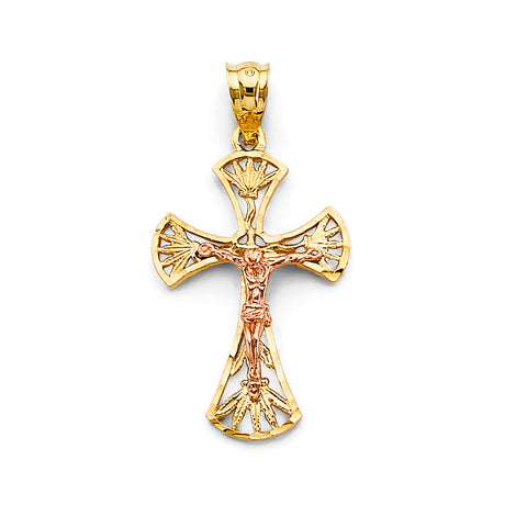 14K Two-Tone Gold Crucifix Cross Pendant