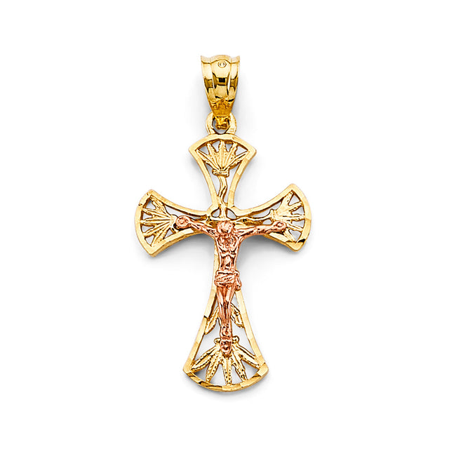 14K Two-Tone Gold Crucifix Cross Pendant