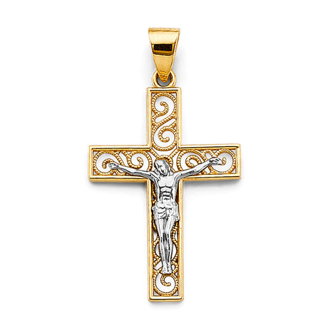 14K Two-Tone Gold Crucifix Cross Pendant