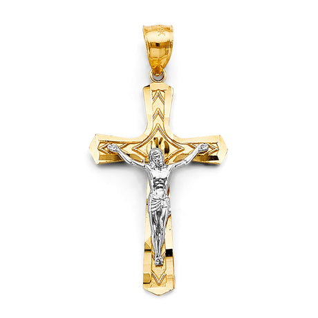14K Two-Tone Gold Crucifix Cross Pendant
