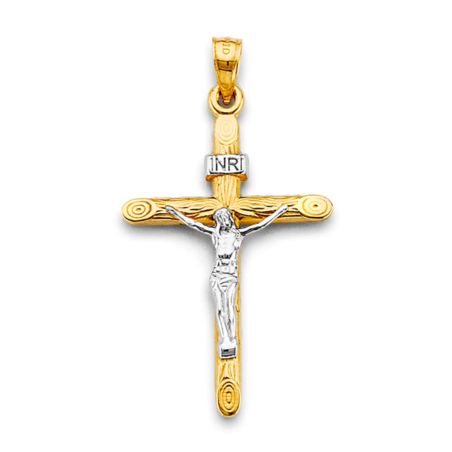 14K Two-Tone Gold Crucifix Cross Pendant