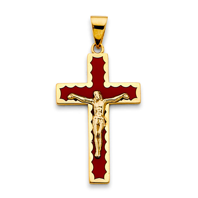 14K Yellow Gold Enamel Cross Pendant