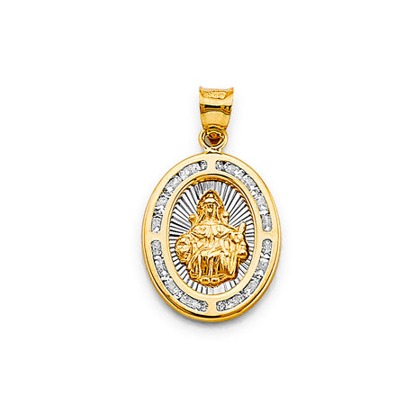 14K Two-Tone Gold CZ Oval Santo Niño De Atocha Pendant
