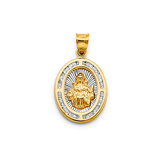 14K Two-Tone Gold CZ Oval Santo Niño De Atocha Pendant