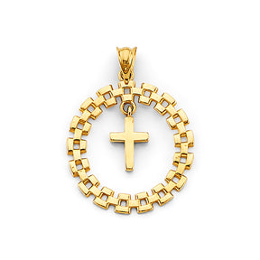 14K Yellow Gold Round Link with Cross Pendant