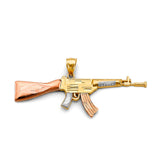 14K Tricolor Gold AK-47 Rifle Pendant on White Background