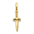 14K Yellow Gold Dagger Pendant on White Background