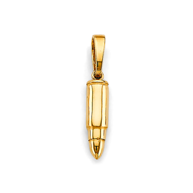 14K Yellow Gold Bullet Pendant on White Background