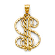 14K Yellow Gold Dollar Sign Pendant on White Background