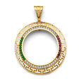14K Yellow Gold Greek Key 50 Pesos Coin Frame Pendant on White Background