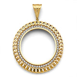 14K Yellow Gold Accented Link Coin Frame for 50 Pesos on White Background