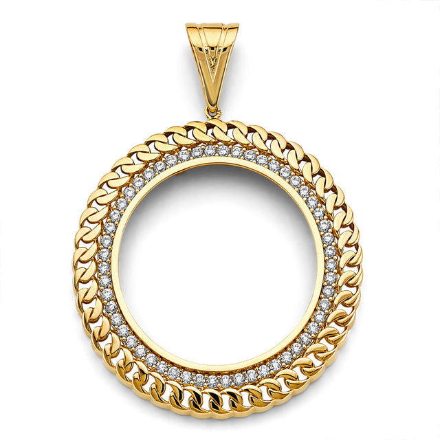 14K Yellow Gold Accented Link Coin Frame for 50 Pesos on White Background