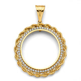 14K Yellow Gold Accented Rope Coin Frame for 50 Pesos on White Background