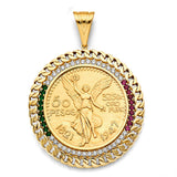14K Yellow Gold Accented Link Frame with 50 Pesos Coin on White Background