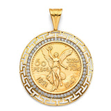 14K Yellow Gold Accented Greek Frame with 50 Pesos Coin on White Background