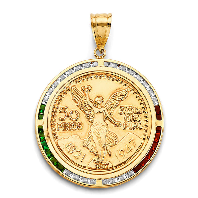 14K Yellow Gold Accented Frame with 50 Pesos Coin on White Background