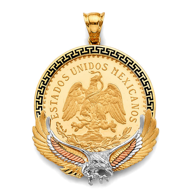 14K Tricolor Gold Centenario Coin with Eagle Pendant on White Background
