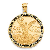 14K Yellow Gold Greek Frame with 50 Pesos Coin on White Background