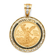14K Yellow Gold Mexico Greek Frame with 50 Pesos Coin on White Background
