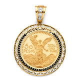 14K Yellow Gold Mexico Greek Frame with 50 Pesos Coin on White Background