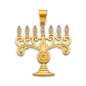 14K Two-Tone Gold CZ Menora Pendant