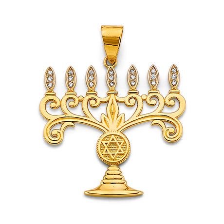 14K Two-Tone Gold CZ Menora Pendant