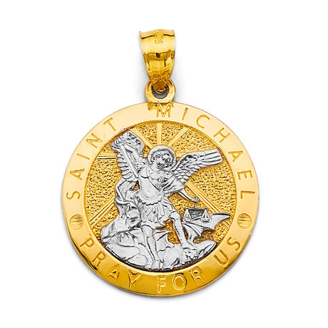 14K Two-Tone Gold Saint Michael Medal Pendant