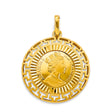 14K Yellow Gold Greek Queen Elizabeth Pendant on White Background
