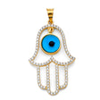 14K Two-Tone Gold CZ Hamsa Hand W/ Evil Eye Pendant